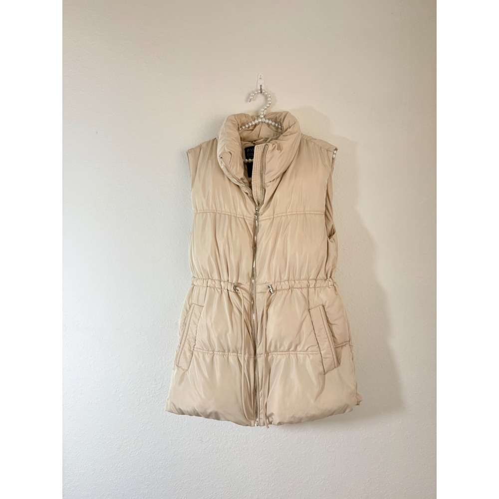 Stradivarius Padded Gilet Vest Medium Beige Excellent Drawstring Waist Puffer